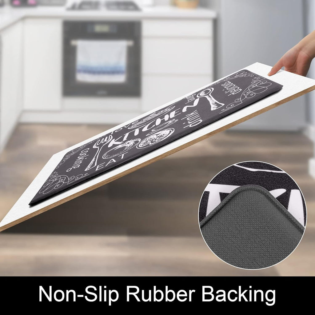 anti Fatigue Kitchen Mat Set of 2 Non Slip Thick Cushioned Kitchen Rug Sets with Runner 17"X48"+17"X28" Heavy Duty Comfort Standing Mats Waterproof Kitchen Carpet