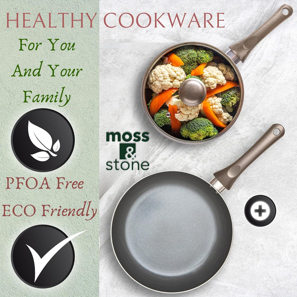 6 Piece Nonstick Cookware Set, Aluminum Pots and Pans, Induction Cookware Pots and Pans Set with Glass Lid, Home Kitchen Ware Pots Pan Set with Non-Stick Coating, Ptfe/Pfoa Free.