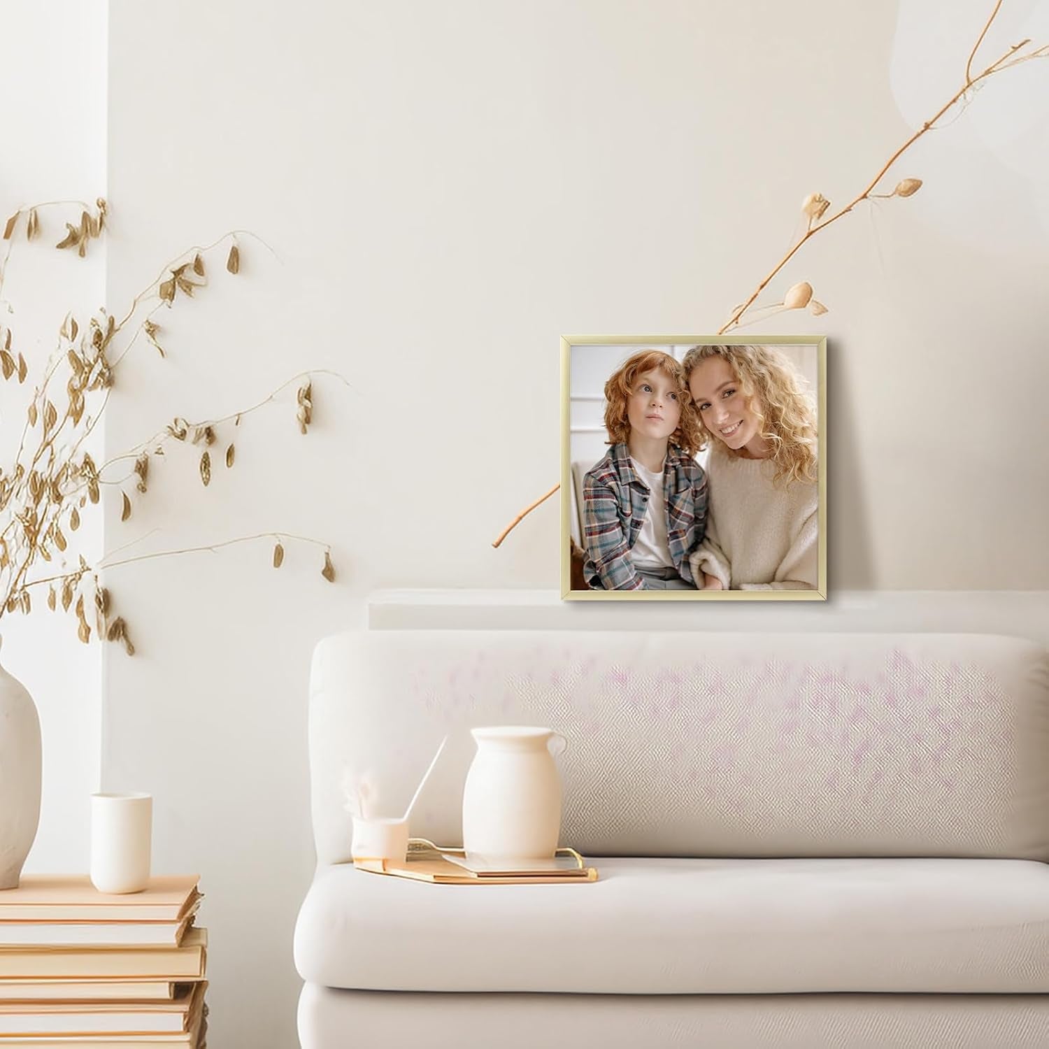 , 8X8 Inch Instagram Square Aluminum Gold Metal Picture Frame Collection, Photo Frame with Ivory Color Mat for 4X4 Picture & Real Glass