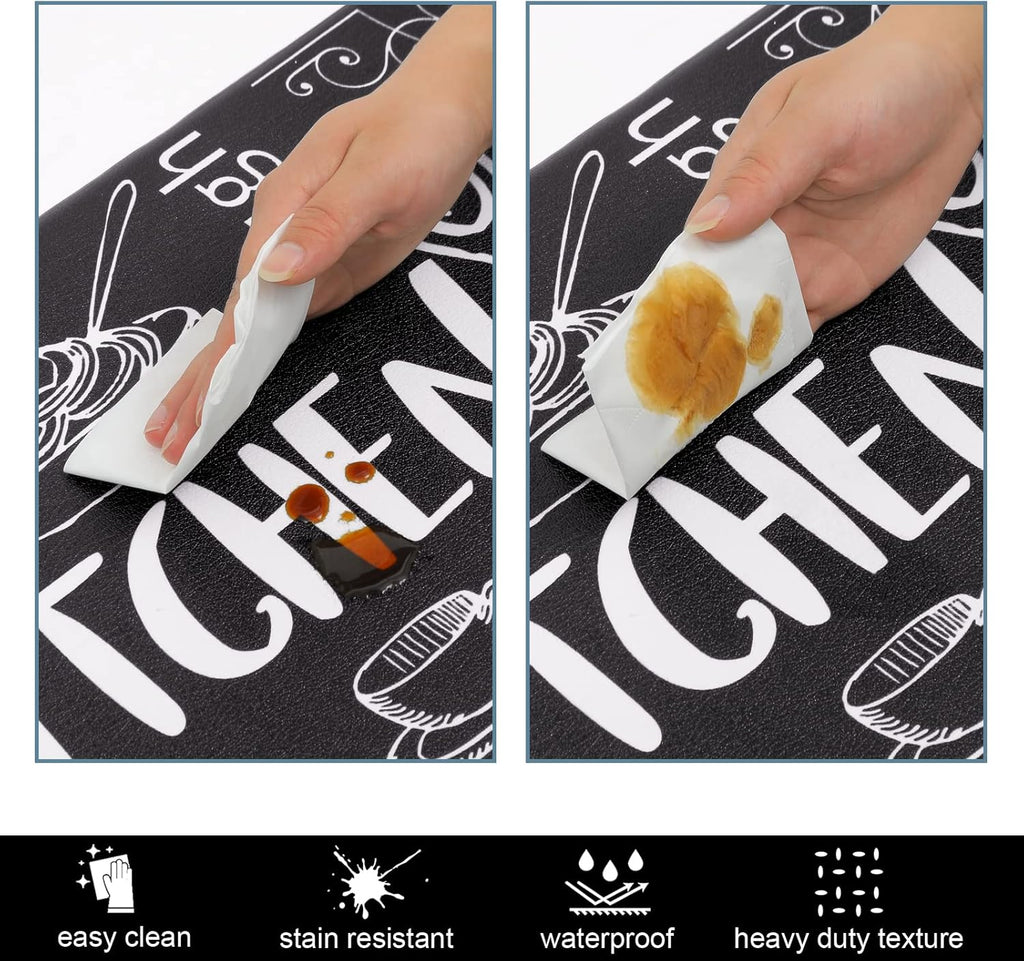 anti Fatigue Kitchen Mat Set of 2 Non Slip Thick Cushioned Kitchen Rug Sets with Runner 17"X48"+17"X28" Heavy Duty Comfort Standing Mats Waterproof Kitchen Carpet
