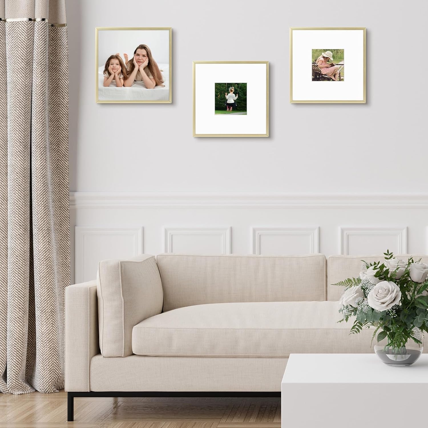, 8X8 Inch Instagram Square Aluminum Gold Metal Picture Frame Collection, Photo Frame with Ivory Color Mat for 4X4 Picture & Real Glass